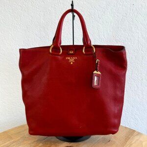 Prada Vitello Daino Red  Leather Tote Bag